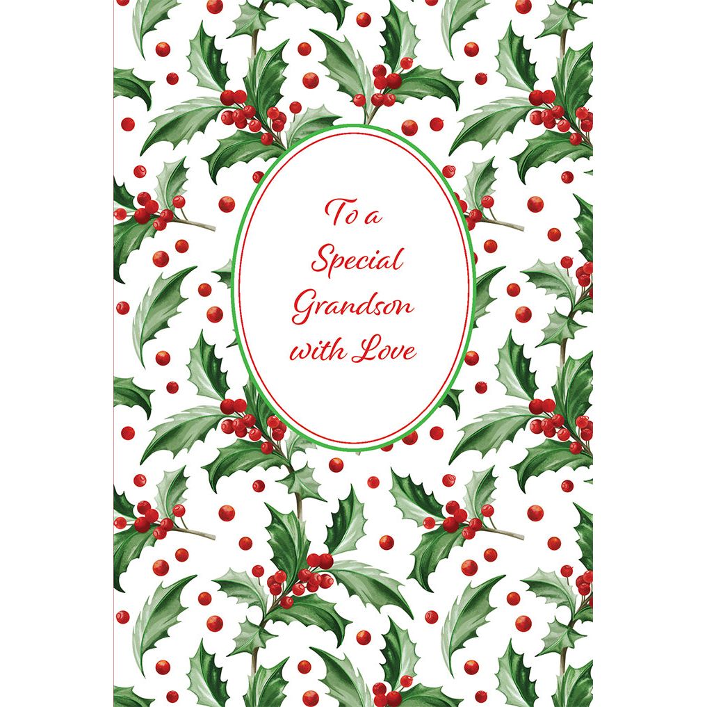 Holly Pattern Christmas Card Grandson